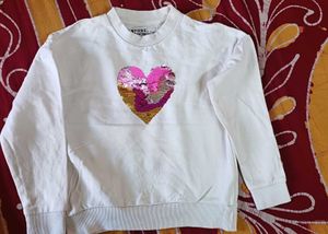 White Sweatshirt with Sequin Heart