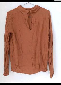 Brown Long Sleeve Collared Blouse