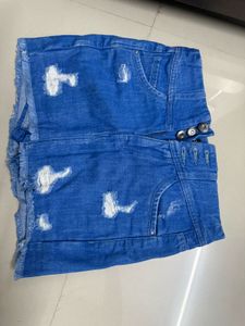 Distressed Denim High-Waist Skort