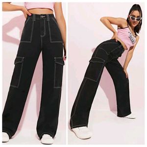 Black Cargo Pants with Contrast Stitching
