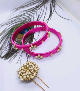 Elegant silk thread bangles with upin combo set