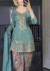 Beautiful Teal Kurta Set with Mirror Work