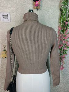Ribbed Turtleneck Knit Sweater