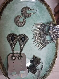 Oxidized Silver Jhumka Earrings