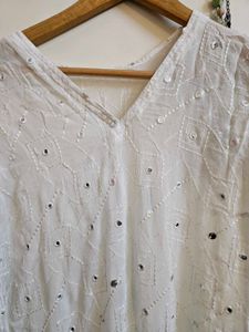White Chikankari Kurta with Mirror Work