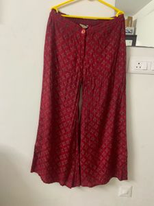 Global Desi Flared Maroon Printed Palazzo Pants