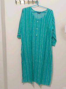 Teal & White Striped Cotton Kurta
