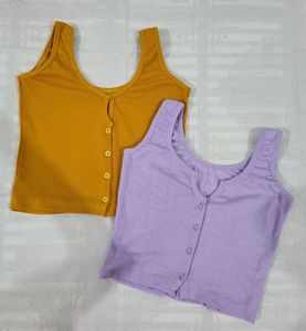 Button-Up Crop Tank Tops Set