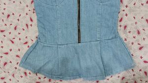 Denim Strapless Peplum Top