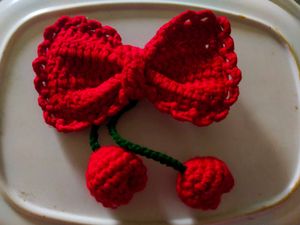 Red Crochet Bow Hair Clip with Cherries