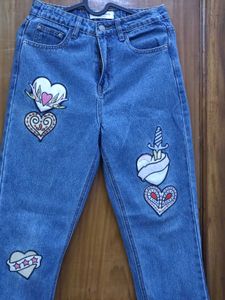 Embroidered Heart Patch Jeans