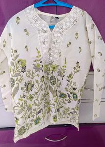 Cream Embroidered Kurti