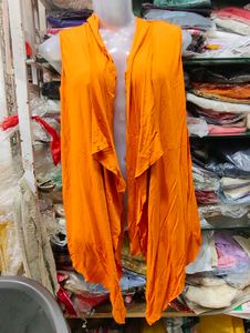 Stylish Orange Sleeveless Cardigan Vest