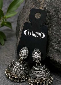 Oxidized Silver Jhumka Earrings