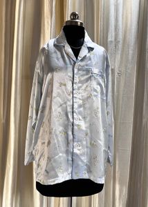 Korean blue printed satin top