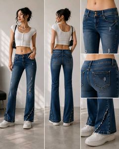 Women's Y2K Jeans with Pearl Embellishments