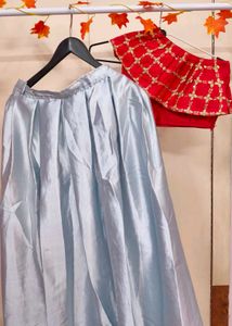 Red & steel grey Lehenga Choli Set