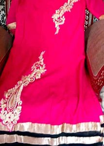 Elegant Pink suit with Gold &amp; Black embroided