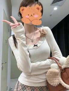 Cream Long Sleeve Lace Trim Top