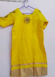 Bright Yellow Kurti Skirt With Dupatta