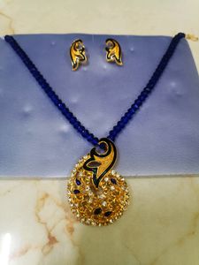 Beautiful Blue Diamond Cut Beads Set With Earring