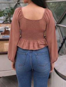 Chic Smocked Peplum Top colour golden brownish