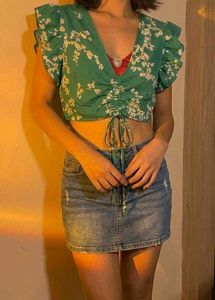 Green Floral Print Top