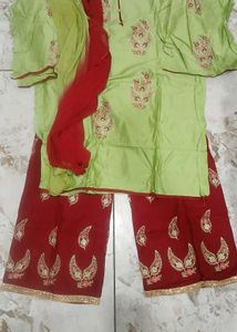 Embroidered Kurta Set with Palazzo &amp; Dupatta