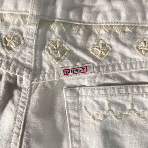 White Denim Mini Skirt with Embroidery