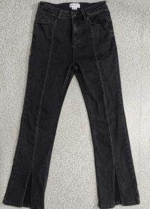 Dark Wash Flare Jeans with Slits