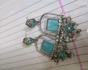 Designer Oxidised Yellow Earrings Pearl Jhumka
