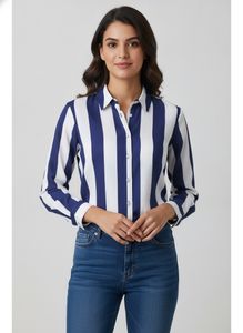 Blue & White Striped Button-Up Shirt