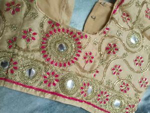 Rose Pink &amp; Gold Embroidered Saree with Blouse