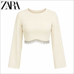 Zara Cream Ribbed Cropped Top