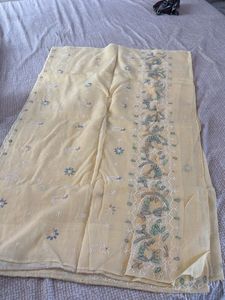 Yellow Chikan kari Saree