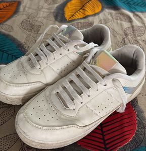 White Lace-Up Sneakers