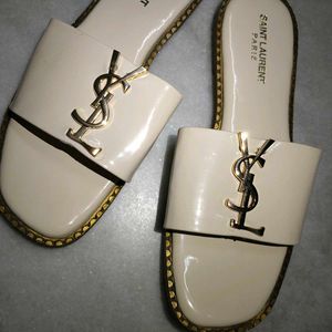 FIXED PRICE Elegant Cream &amp; Gold Slip-On Sandals