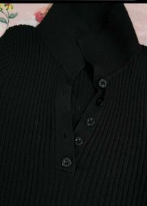 Ribbed Knit Polo Top