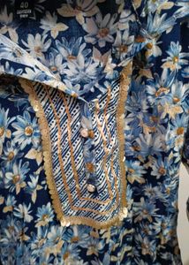 Floral Print Kurta with Embellished Neckline