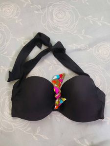 Black Strapless Bikini Top with Colorful Accent
