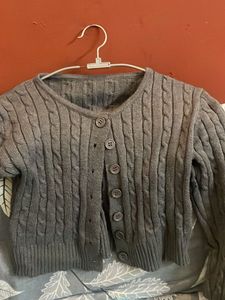 Cropped Grey Cable Knit Button-Up Cardigan