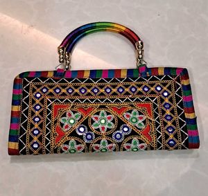 Embroidered Clutch Bag with Mirror Work