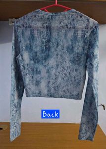 URBAN REVIVO Denim Print Cropped Top