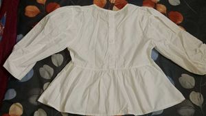 White Peplum Top with Puff Sleeves