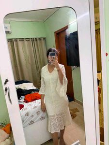Elegant White Lace Bell Sleeve Dress