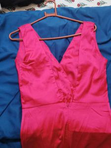 Stunning Pink Evening Gown,fish cut,backless