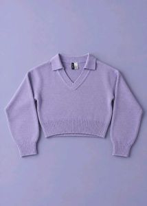 LAVENDER V-NECK COLLARED KNIT SWEATER