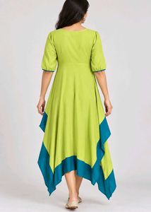 Stylish Lime &amp; Teal Asymmetrical Kurta