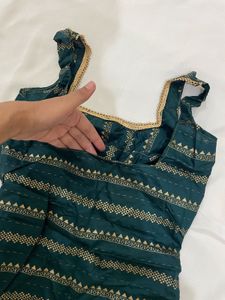 Elegant Teal &amp; Gold Embroidered short kurti