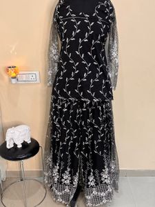 Elegant Black &amp; Silver Embroidered Outfit